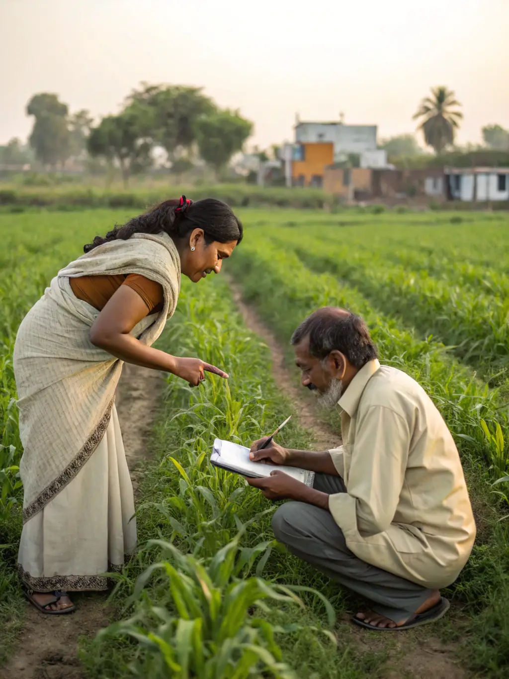 A photo of researchers conducting field interviews with local farmers about traditional agricultural practices, emphasizing the importance of documenting agricultural heritage.
